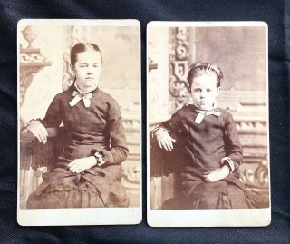 Two Antique Cdv Photos Of Young Girls By Hj Purnelle Seneca Kansas