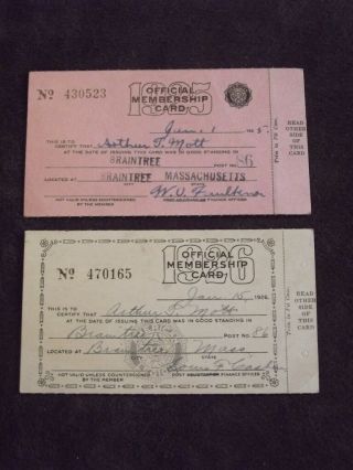 Vintage 1925 - 1926 American Legion Membership Cards - Post 86,  Braintree Mass