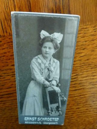 Antique Cdv Cabinet Photo C1910 Young Girl Lady With Big Hair Bow Leans On Chair