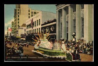 Dr Jim Stamps Us Linen Postcard Gasparilla Parade Downtown Tampa Florida