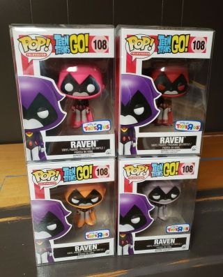 Funko Pop Teen Titans Go Raven Set Of 4 Pink Red Orange Grey Toys 