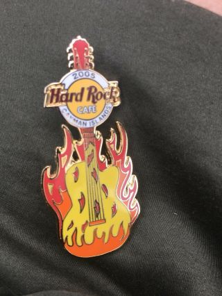 Cayman Islands 2005 Hard Rock Cafe Pin Flames Guitar Limited Edition