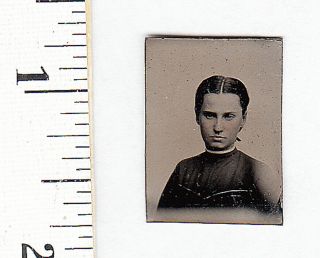 Civil War Era Miniature Gem Tintype Photo.  Pretty Young Woman.  533q