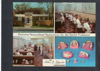 H420 Chrome Postcard 5.  5x7 Dental Schroedeer Laboratories Chicago Teeth