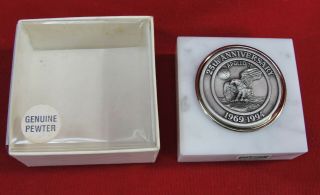 Vtg Apollo 11 25th Anniversary 1969 - 1994 Pewter Medal On Marble Base Paperweight