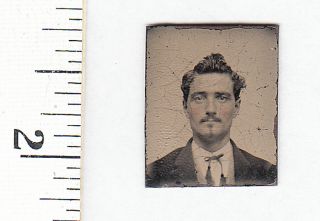 Civil War Era Miniature Gem Tintype Photo Man With Mustache.  575r