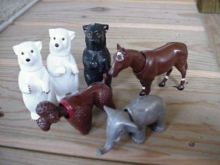 6 Vintage Nodder Bobblehead - Dog,  Bears,  Elephant & Horse