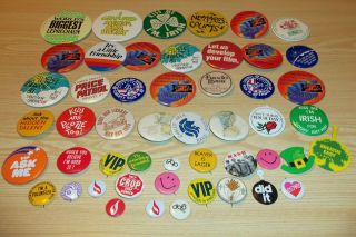 50 Vintage Pinback Buttons - Advertising,  Humorous,  Souvenir,  Holiday & More