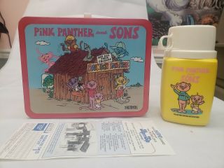 Old Store Stock Vintage Pink Panther And Sons Metal Lunch Box /thermos