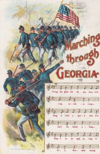 Military,  150247 - - Music,  Soldiers,  Marching Through Georgia,  1908 Postcard