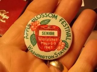 1947 Apple Blossom Festival Pinback Button,  Wenatchee,  Washington