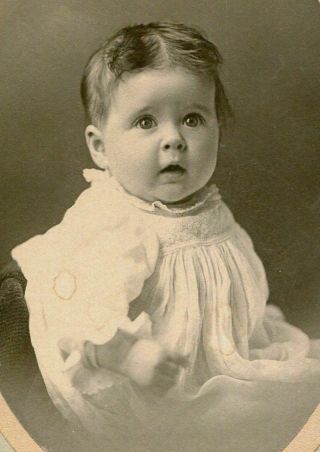 Antique Photo Of Darling Bright - Eyed Baby W Delicate Dress