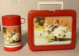 Rare Vintage Herbie The Love Bug Red Plastic Lunchbox W/thermos Vw Beetle