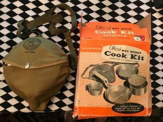 Vintage Boy Scouts Of America Camping Cooking Mess Kit With Cover