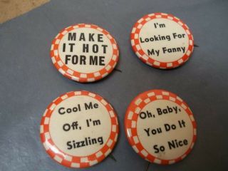 4 Old Humorous Pinback Buttons