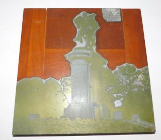 Neat Vintage Large Ink Stamp Of The Sam Houston Monument In Houston Texas 9 " X 9