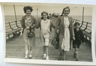 Vintage Old Photo Postcard People Fashion Pretty Women Children Boy Girl Walking