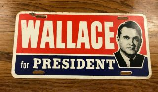 Vintage George Wallace For President Metal Political License Plate Car Tag