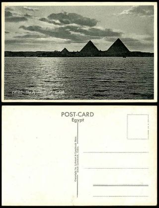 Egypt Old Postcard Cairo The Pyramids Of Gizeh Giza Nile River In Flood Panorama