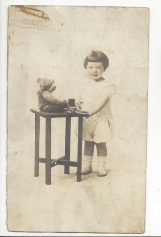 Old Photo Of Young Girl & Teddy Bear Goldberg Names And Places Written On Back