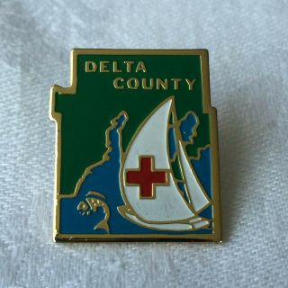 American Red Cross Pin Delta County Michigan Chapter Sailboat Vest Lapel Pin