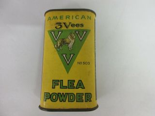 Vintage Advertisingamerican 3 Vee Flea Powder Tin Collectible M - 354