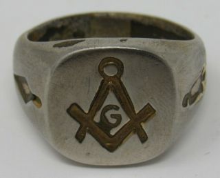 Vintage Masonic Ring Freemason Mason Fraternal Lodge Square & Compass Emblem