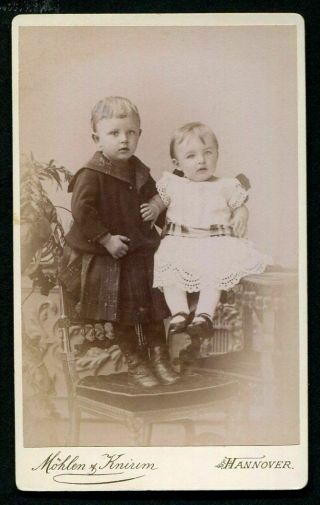 Antique Cdv Photo Darling Little Children W Chair Germany