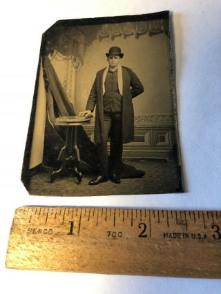 Vintage Tintype Photo Man With Hat & Scarf - Antique Tin Type