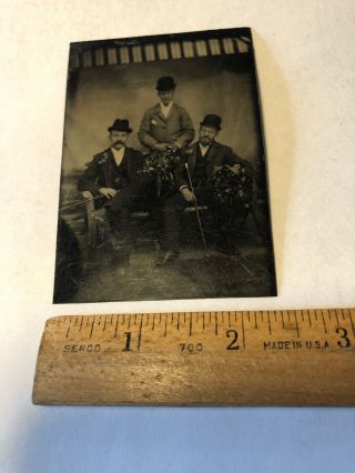 Vintage Tintype Photo Men With Hats & Canes—antique Tin Type