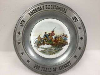 American Art China Co Pewter 11 " Collectors Plate Bottle Coaster Patriotic Usa 1