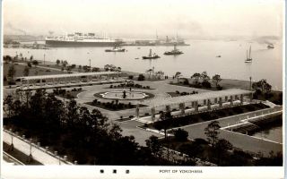 Rppc Yokohama,  Japan View Of Park & Port,  Ships,  Boats C1940s Postcard