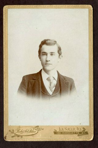 Antique Photo Cabinet Card YOUNG MAN FASHION by LOCKS ART PALACE LA SALLE ILL 2