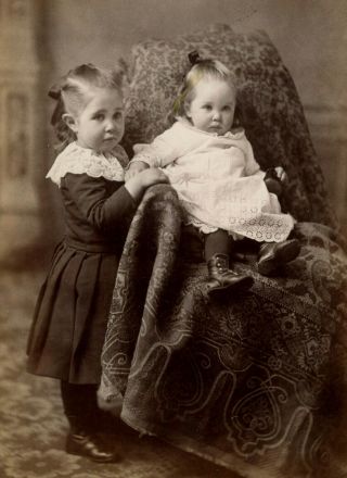 Antique Photo Cabinet Card Little Girls Fashion Backstamp Bliss Coudersport Pa