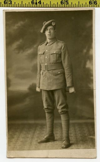 Vintage Wwi Rppc Photo / British Soldier Keeps His Spine Straight W Bit Of Wood
