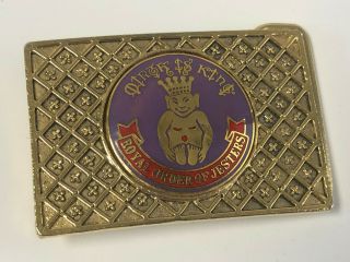 Vintage Royal Order Of Jesters Car Gold Metal Belt Buckle Mirth Is King