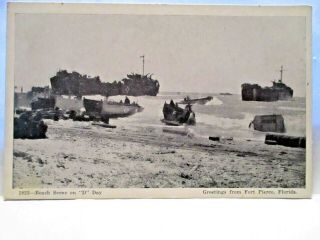 1940s Postcard Beach Scene On " D " Day - Greetings From Fort Pierce Fl