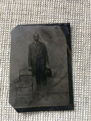 Antique Tintype Black Americana Man In Suit Collectible 19th Century Photograph