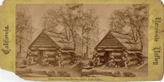 California,  Lamon ' s Log Cabin,  the First Erected in the Valley Stereoview Photo 2