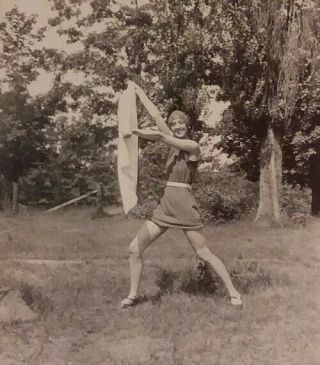 Vintage Old 1920 Photo Of Funny Woman Dancing Posing In Bathing Suit Swimsuit