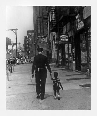 1961 York City Policeman Escorting Black Child Harlem Photo