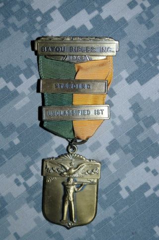 Marksmanship Medal Bayou Rifles Inc.  Standing 1964 Vintage Authentic Pin Back