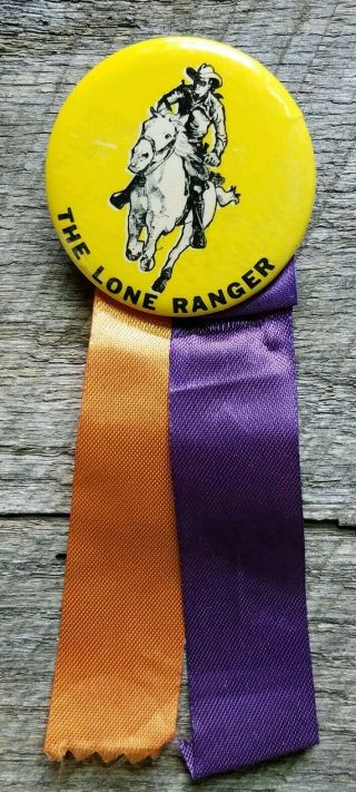 Rare Lone Ranger Pin Purple And Orange Ribbon Pinback