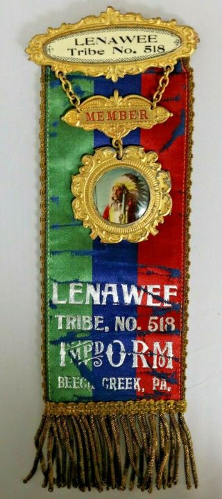 Order Of Red Men Lenawee 238 Beech Creek,  Pennsylvania Member Badge Ribbon