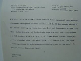 1968 Apollo 7 North American Rockwell Space Division Press Release Photograph 3