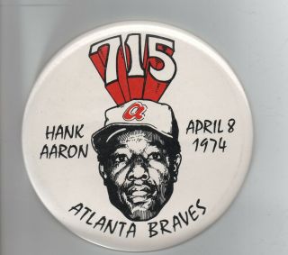 4/8 1974 Atlanta Braves Hank Aaron Homer Home Run 715 Pinback Pin Illustrated