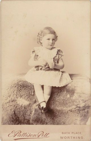 Old Cabinet Photo Worthing Sussex Children Girl Dress At2