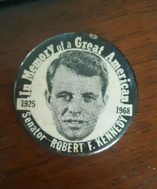 1968 Robert Kennedy Memory Of A Great American Pinback Button Rfk Bobby 1 5/8 "