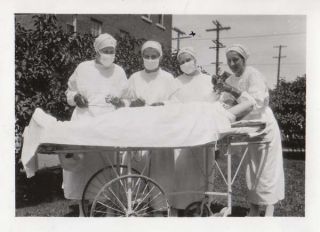 Vintage Photo Snapshot Surgical Nurses Clowning Around Man On Gurney 1920s - 30s