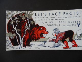 1935 Vintage Ymca Advertising Promotional Ink Blotter Grizzly Bear - Face Facts